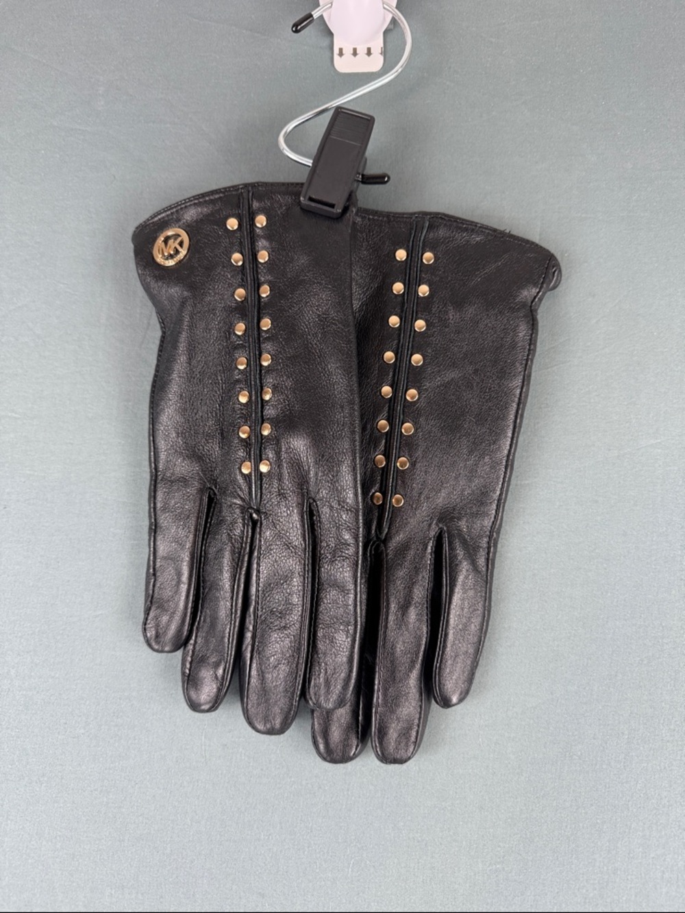 Michael Kors Black Leather Gloves with Gold Studs